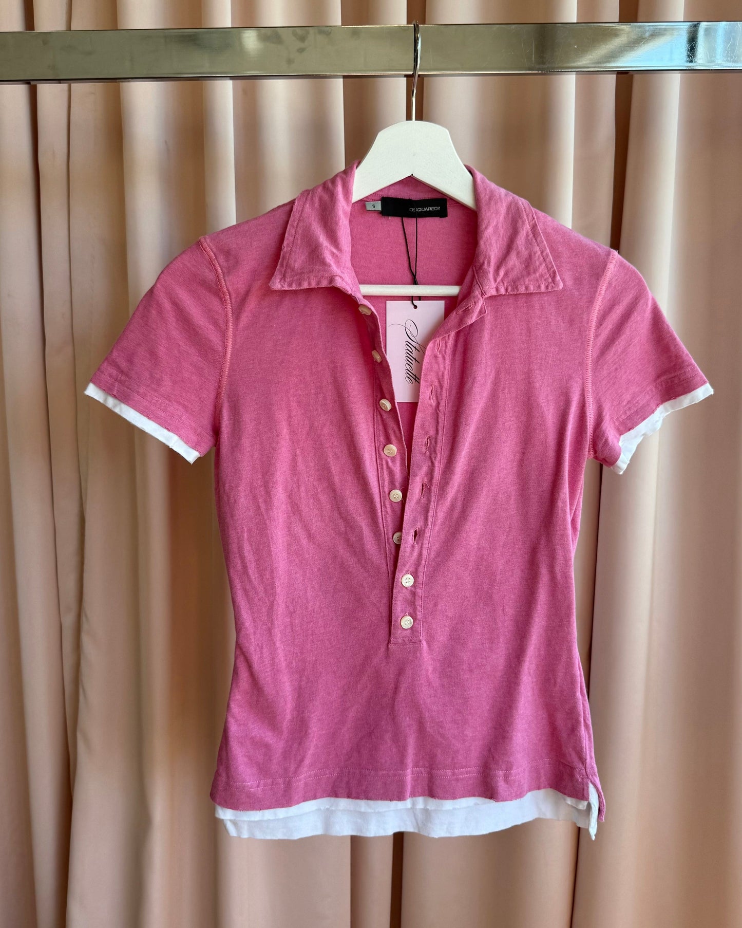 Dsquared² S/S 2005 Pink & White Double Layered Polo Top