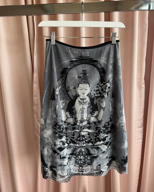 Vivienne Tam S/S 1997 Buddhist Print Mesh Midi Skirt