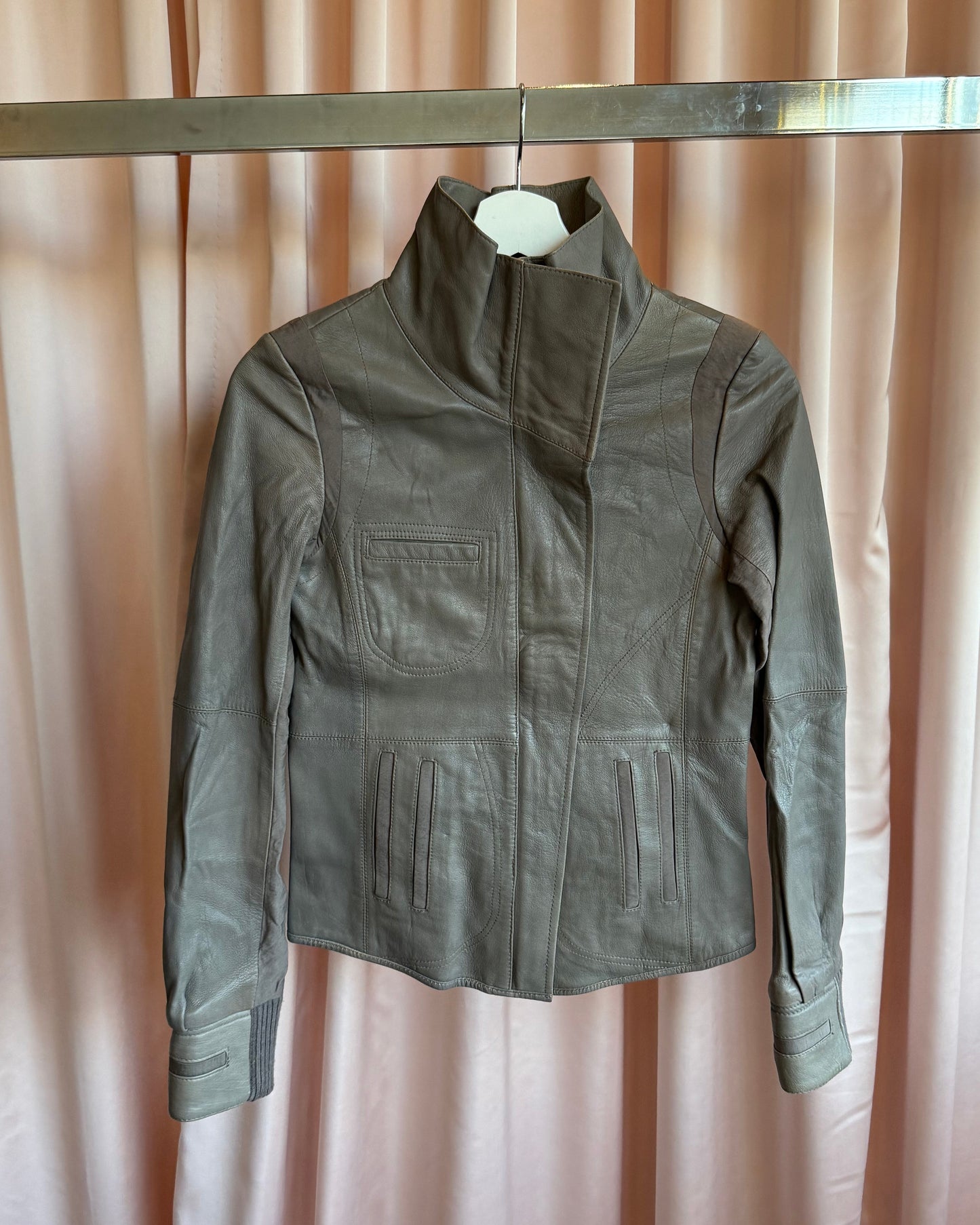 Japanese Brand Dust Tone Sheepskin Leather Side Zip Moto Jacket