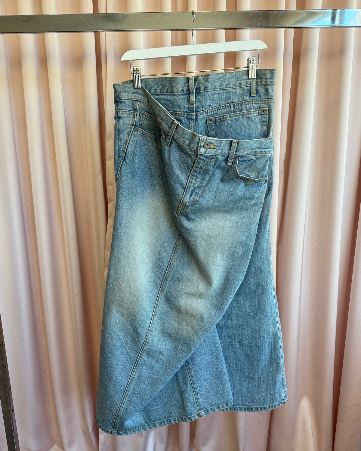 Japanese Brand Asymmetric Double Layered Denim Maxi Skirt