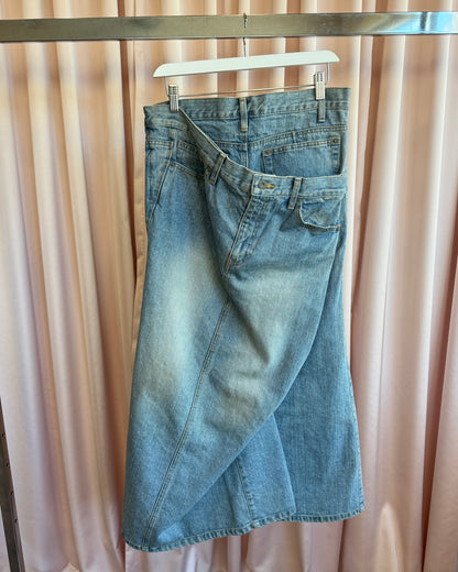 Japanese Brand Asymmetric Double Layered Denim Maxi Skirt