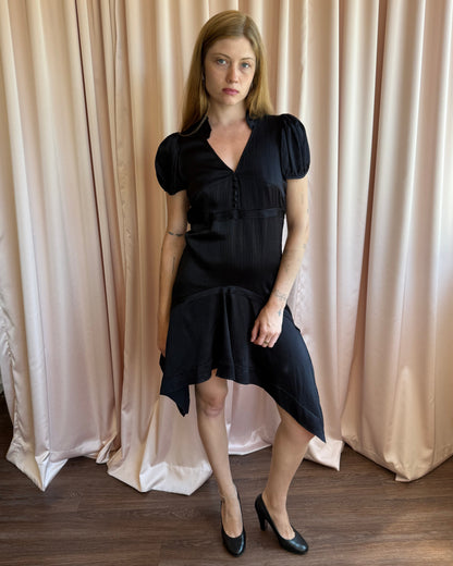 Balenciaga 2007 by Nicolas Ghesquière Black 100% Silk Puff Sleeve Dress