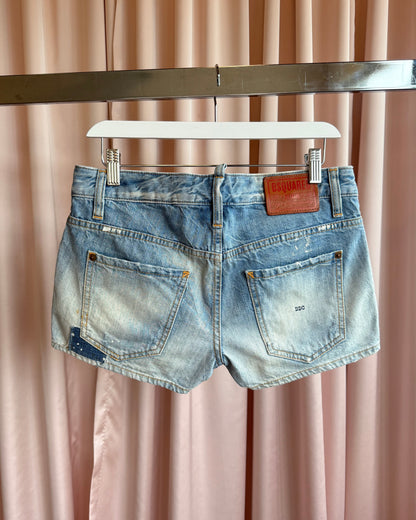 Dsquared² S/S 2013 Paint Splatter Light Wash Low Rise Denim Shorts