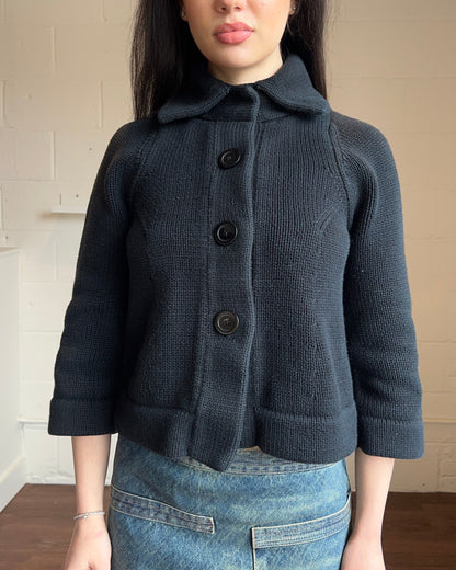 Black Collared Knit Cardigan