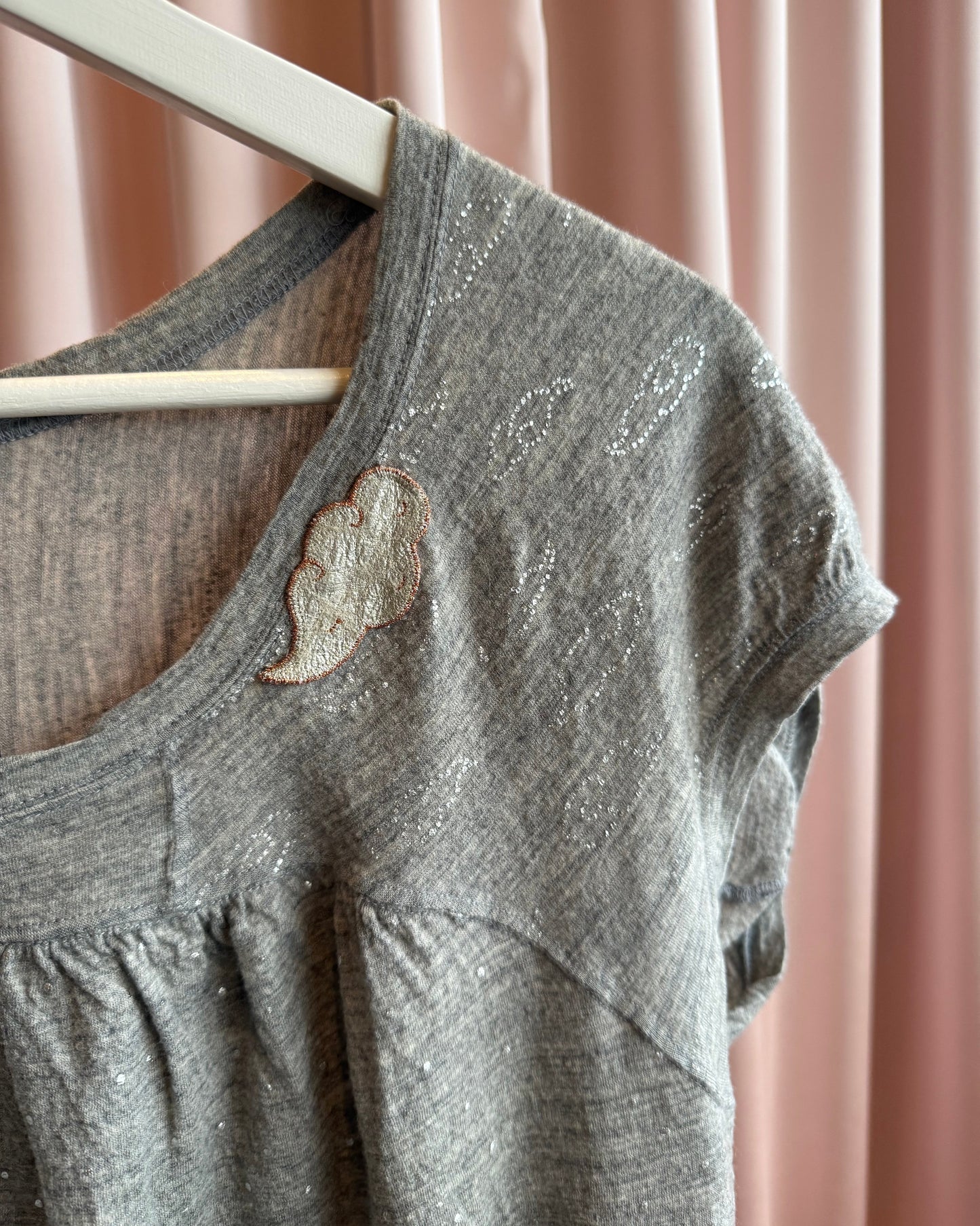 Tsumori Chisato Grey Cloud Print Polka Dot Wool Top