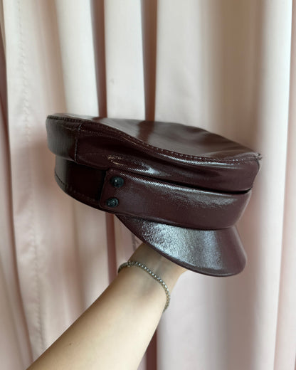 Ruslan Baginskiy Burgundy Faux Patent Leather Baker Boy Cap