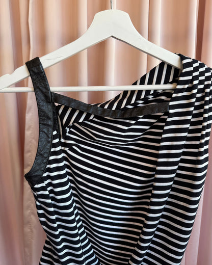 Bebe Black & White Striped Open Back Tank Top
