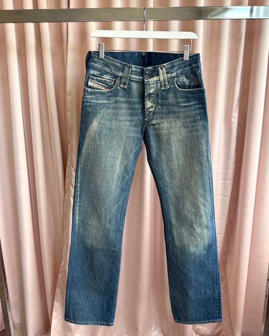 Diesel "Tiiner" Bleach Faded Straight Leg Denim