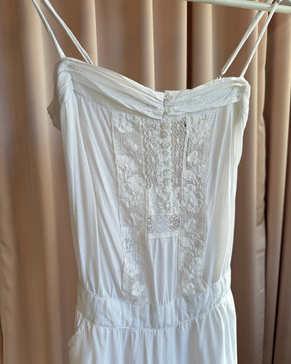2000's Costa Blanca White Lace Button Up Romper