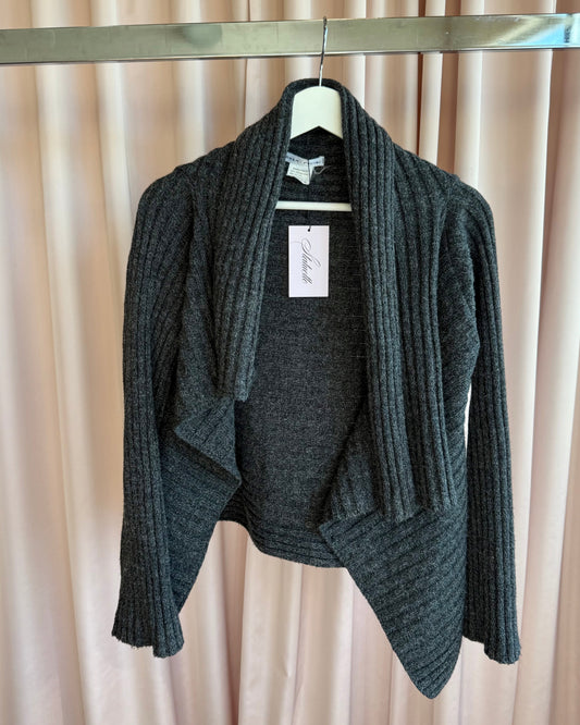 Sarah Pacini Asymmetric Grey Merino Wool Cardigan
