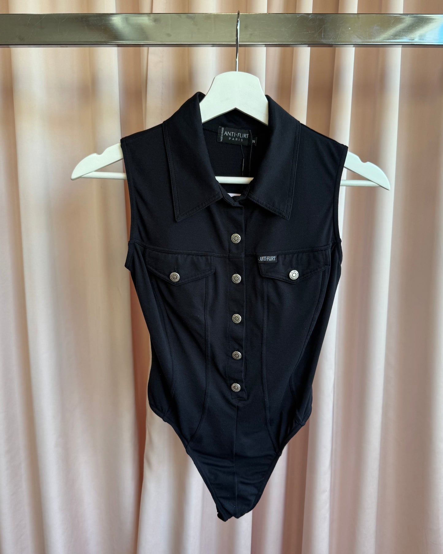 French Brand Black Sleeveless Button Up Bodysuit