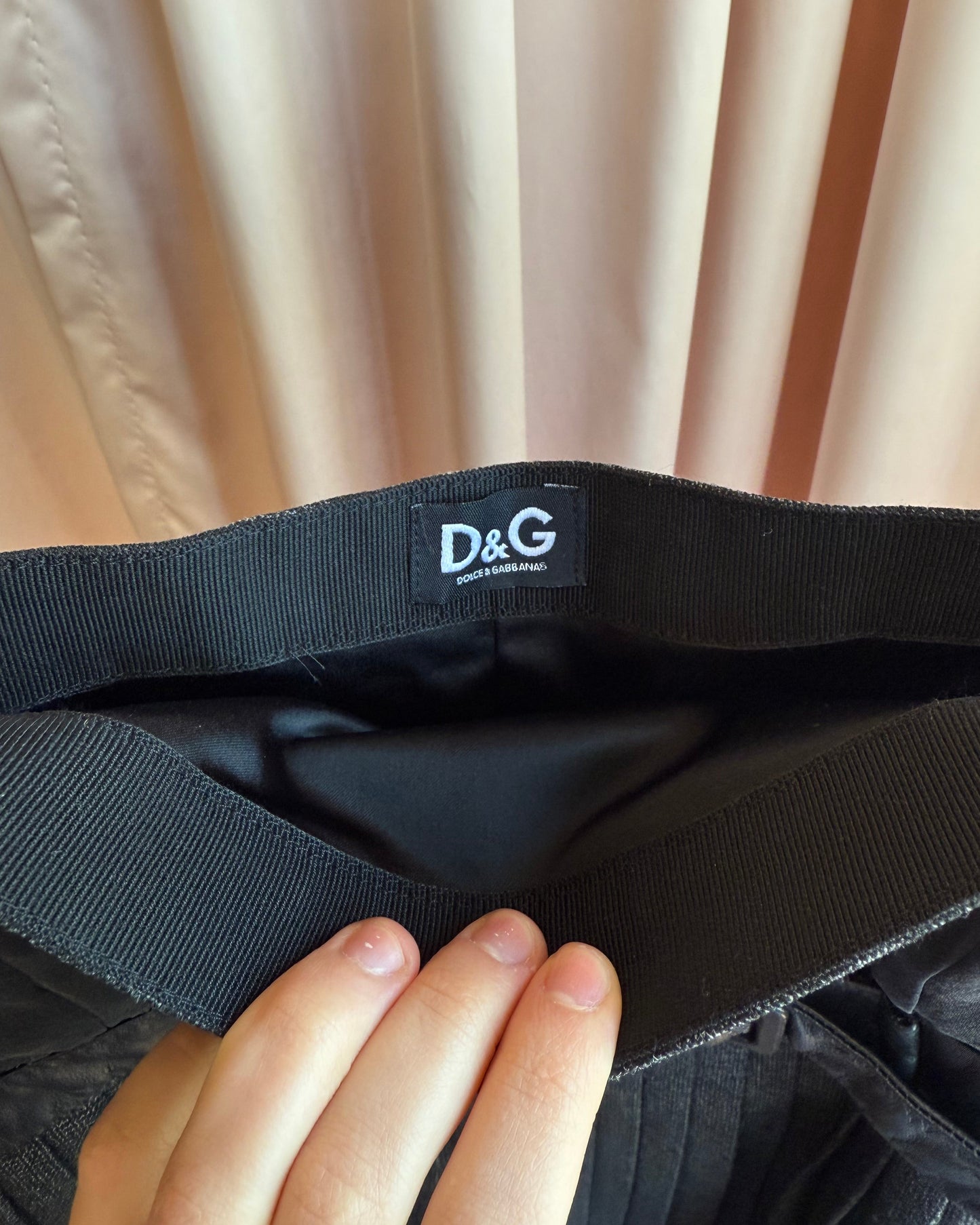 D&G Pleated Silk Bust Leather Belt Mini Dress