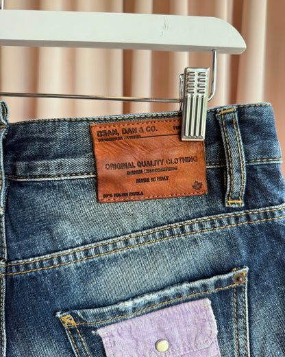 Dsquared² 2014 Distressed Patchwork Low Rise Denim Shorts