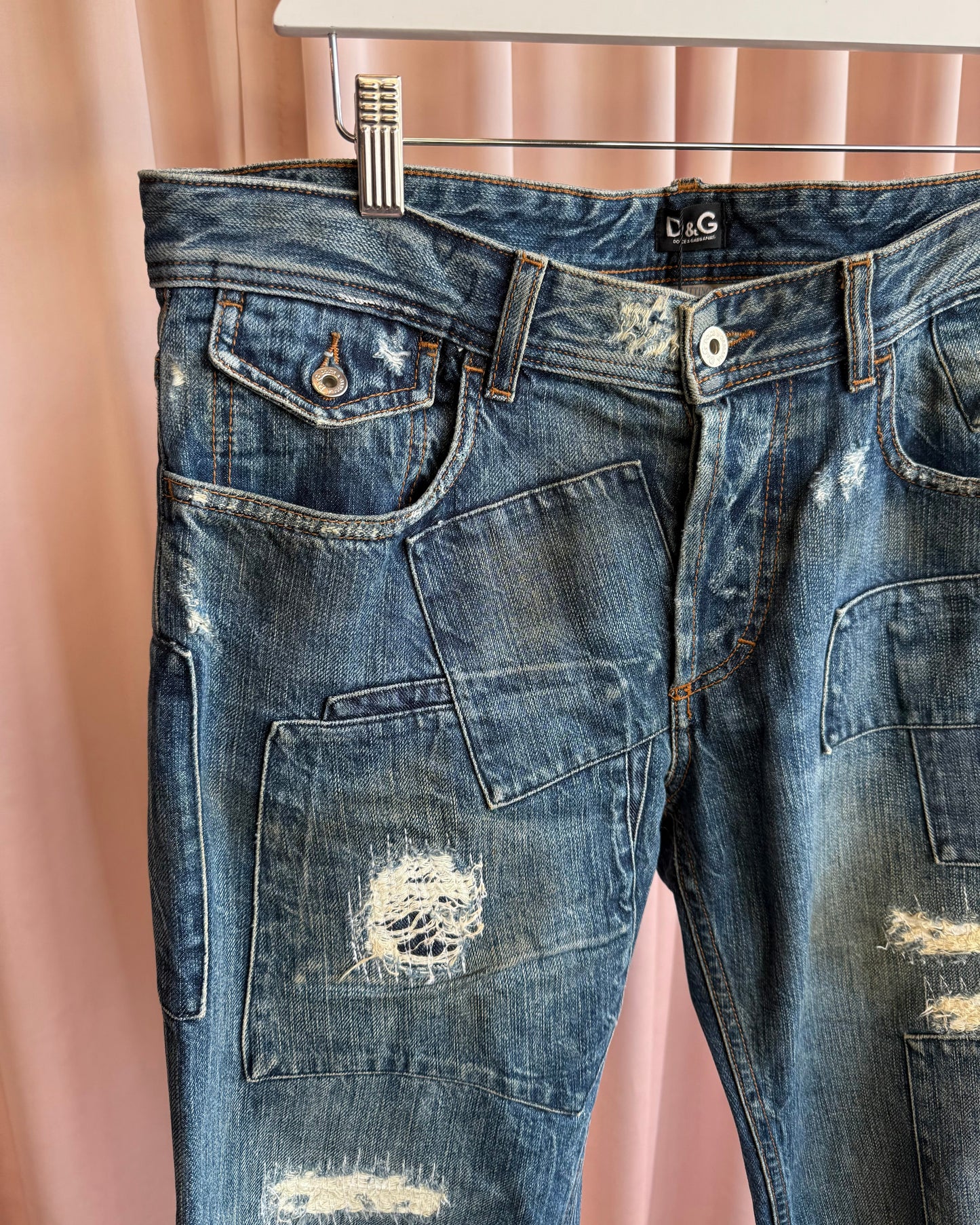 D&G 2000's Distressed Mud Wash Patchwork Denim