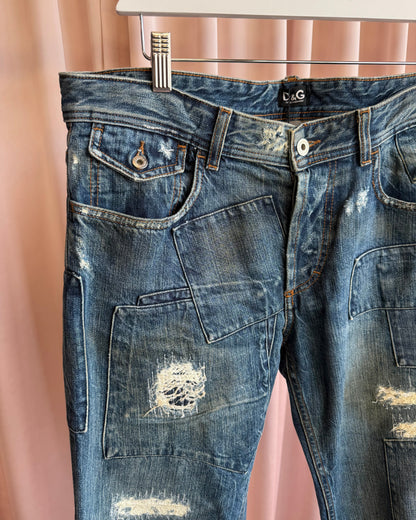 D&G 2000's Distressed Mud Wash Patchwork Denim