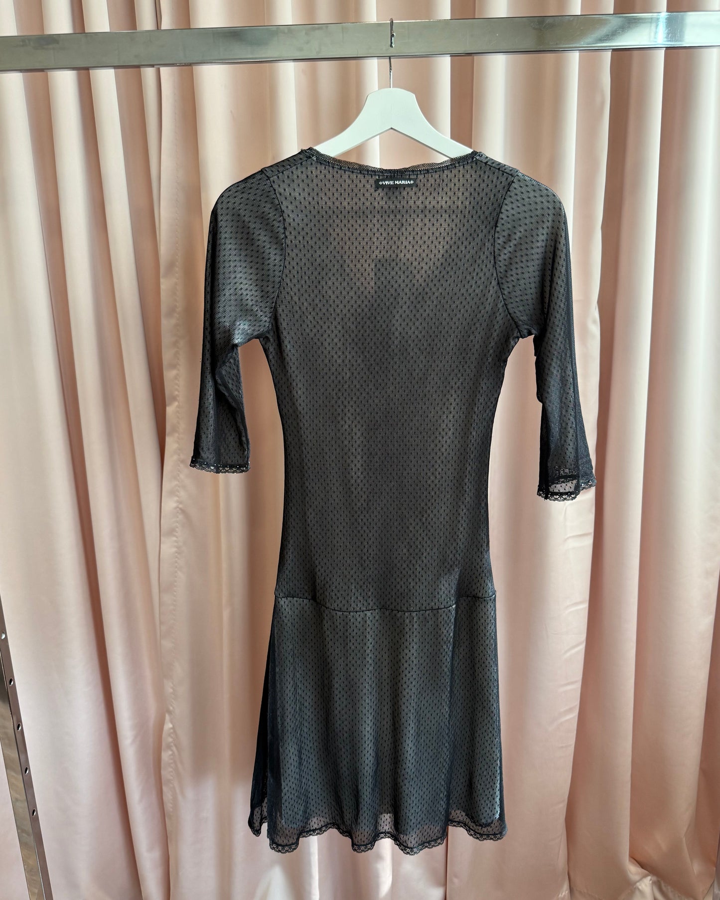 Vive Maria Black Swiss Dot Mesh Lined Drop Waist Dress