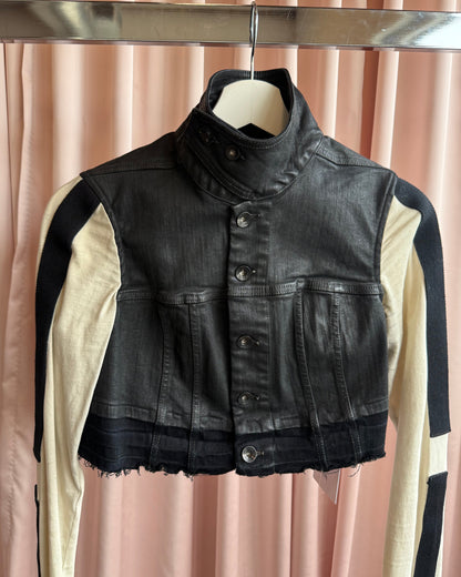 Rick Owens DRKSHDW S/S 17 Wax Denim Cropped Long Sleeve Jacket