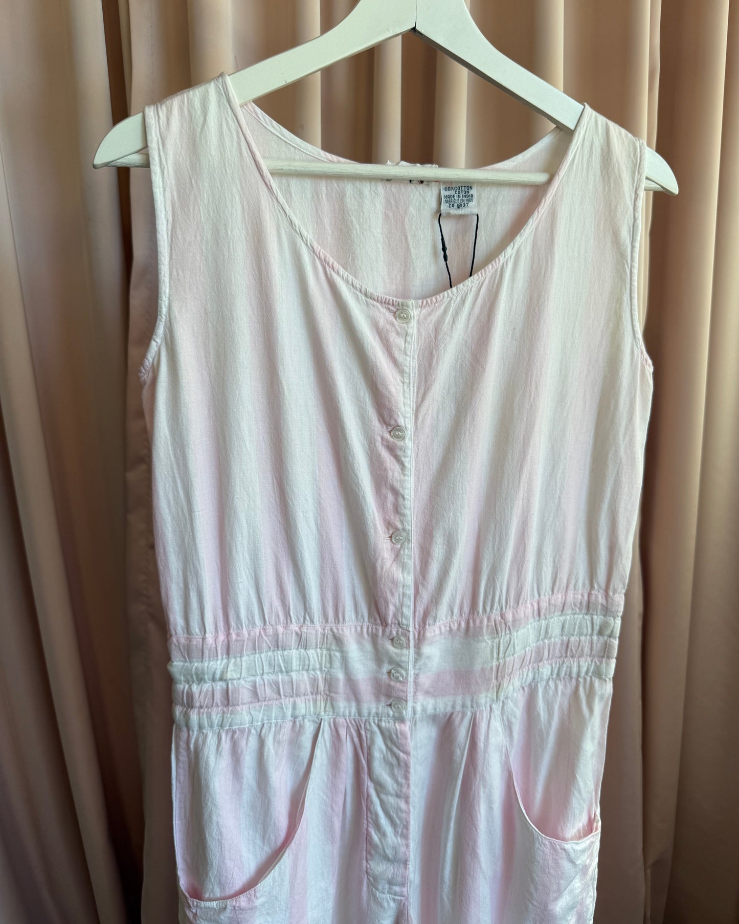 1980's Sorrel Lines Pastel Pink & White Candy Striped Playsuit
