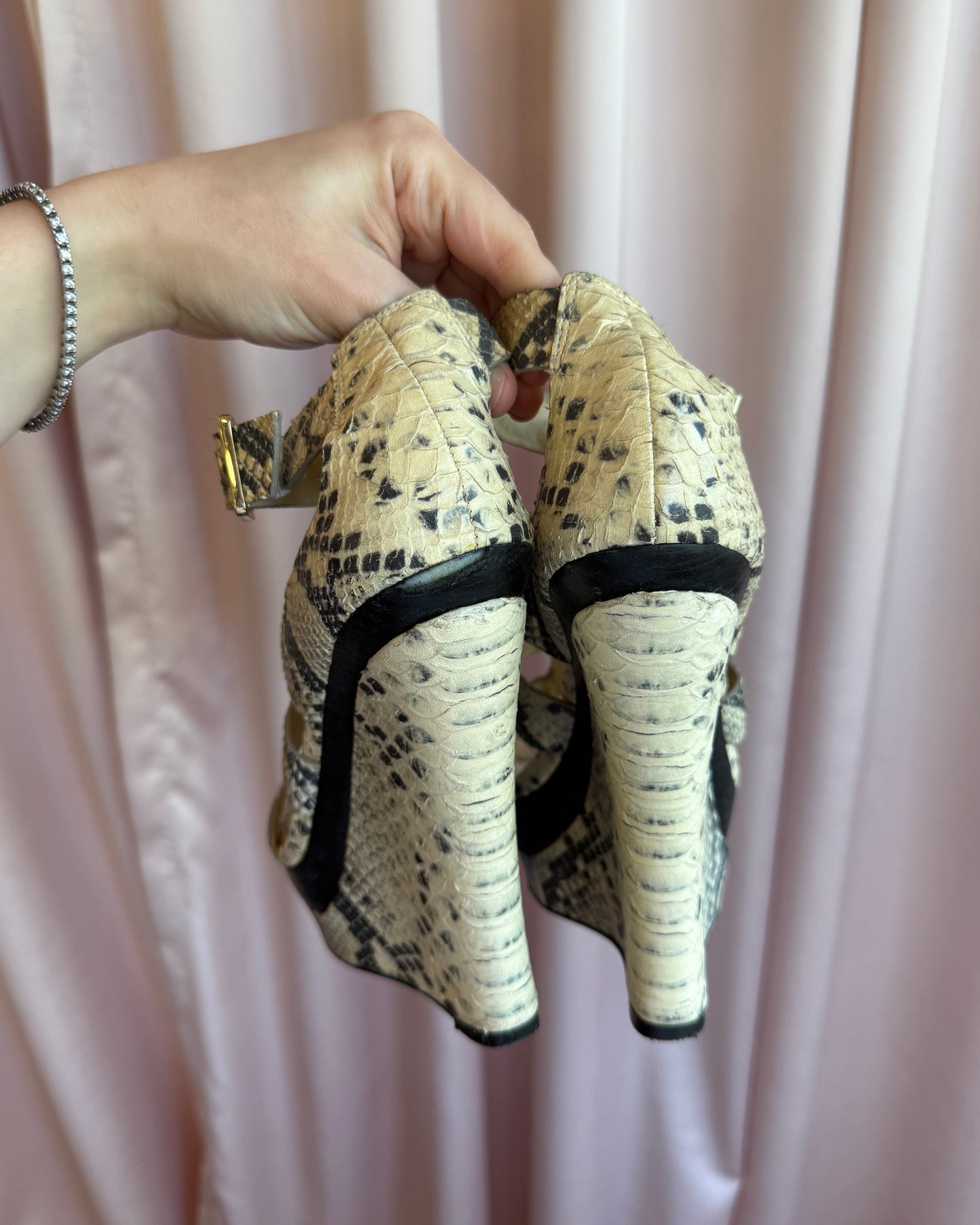 Rachel Zoe Faux Snakeskin Platform Wedge Sandals