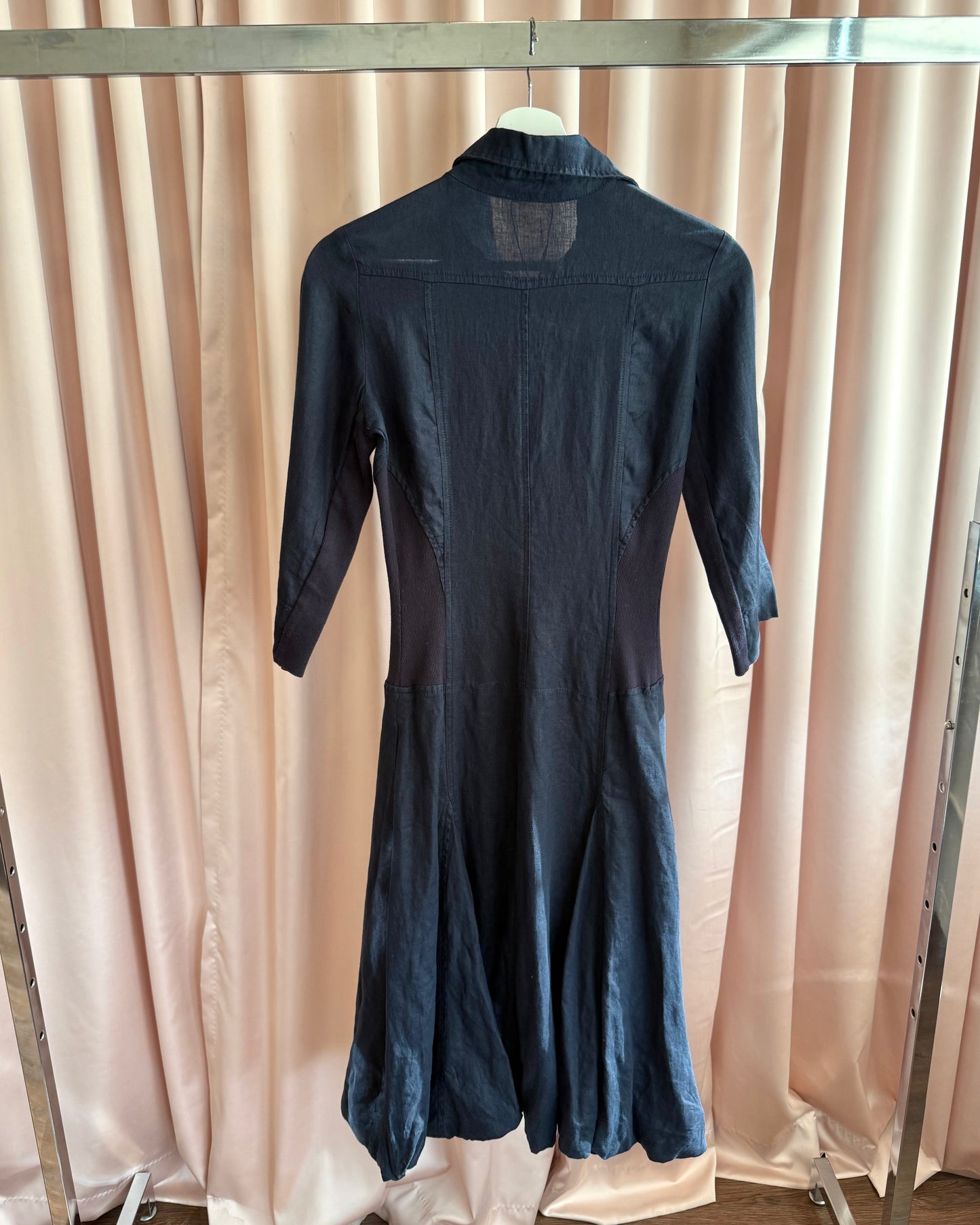 Spanish Brand Navy Linen Drop Waist Shirt Dress