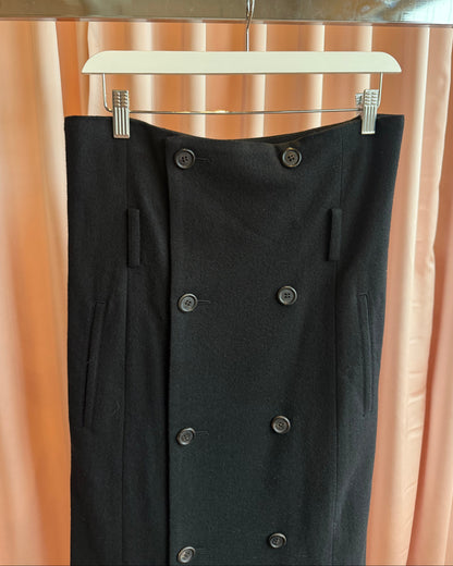 Y's Yohji Yamamoto Black Wool Double Breasted Skirt