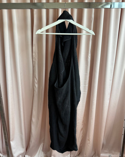 Rick Owens F/W 18 Sisyphus Black Linen & Camel Hair Halter Dress