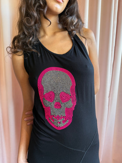 Italian Brand Rhinestone Skull Asymmetric Maxi Dress