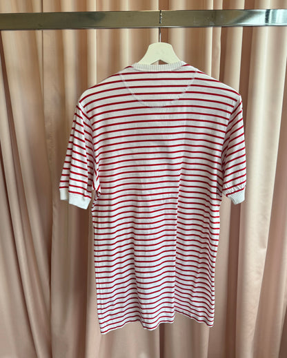 Balenciaga S/S 2006 White & Red Striped Short Sleeve Henley Top