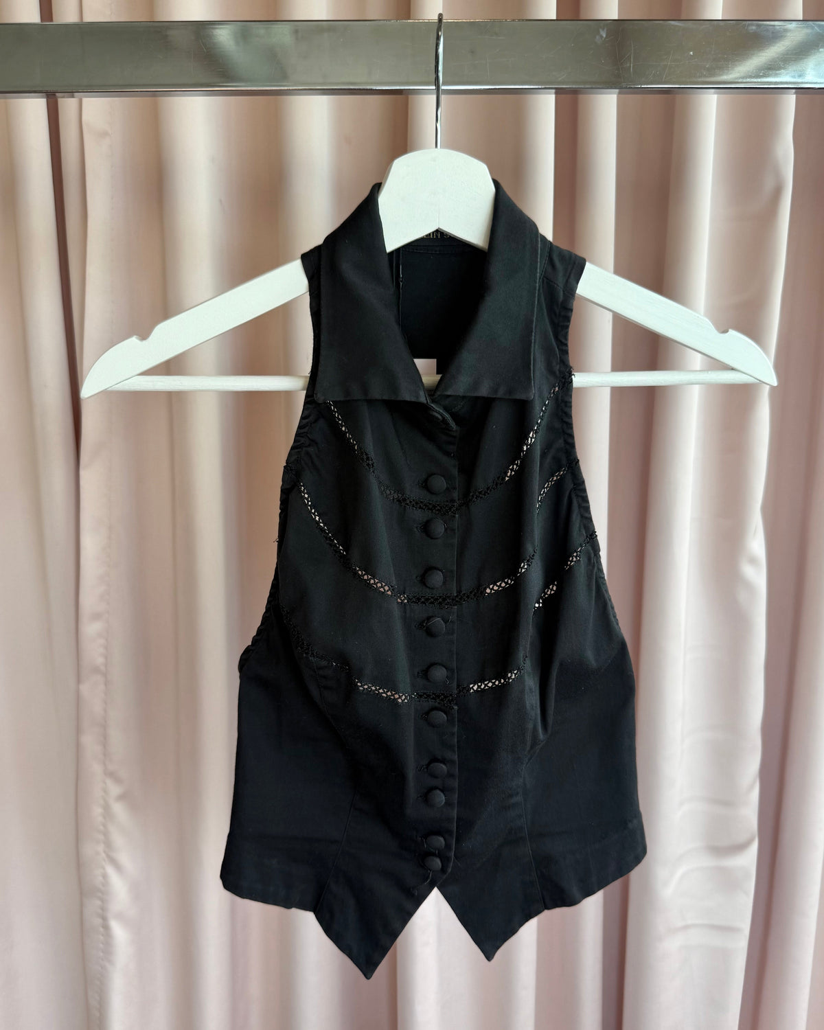 Plein Sud Black Button Up Collared Racerback Top