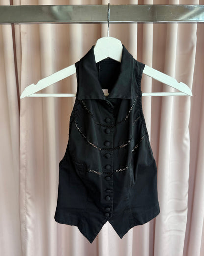 Plein Sud Black Button Up Collared Racerback Top