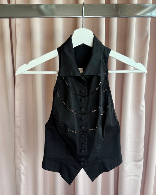 Plein Sud Black Button Up Collared Racerback Top