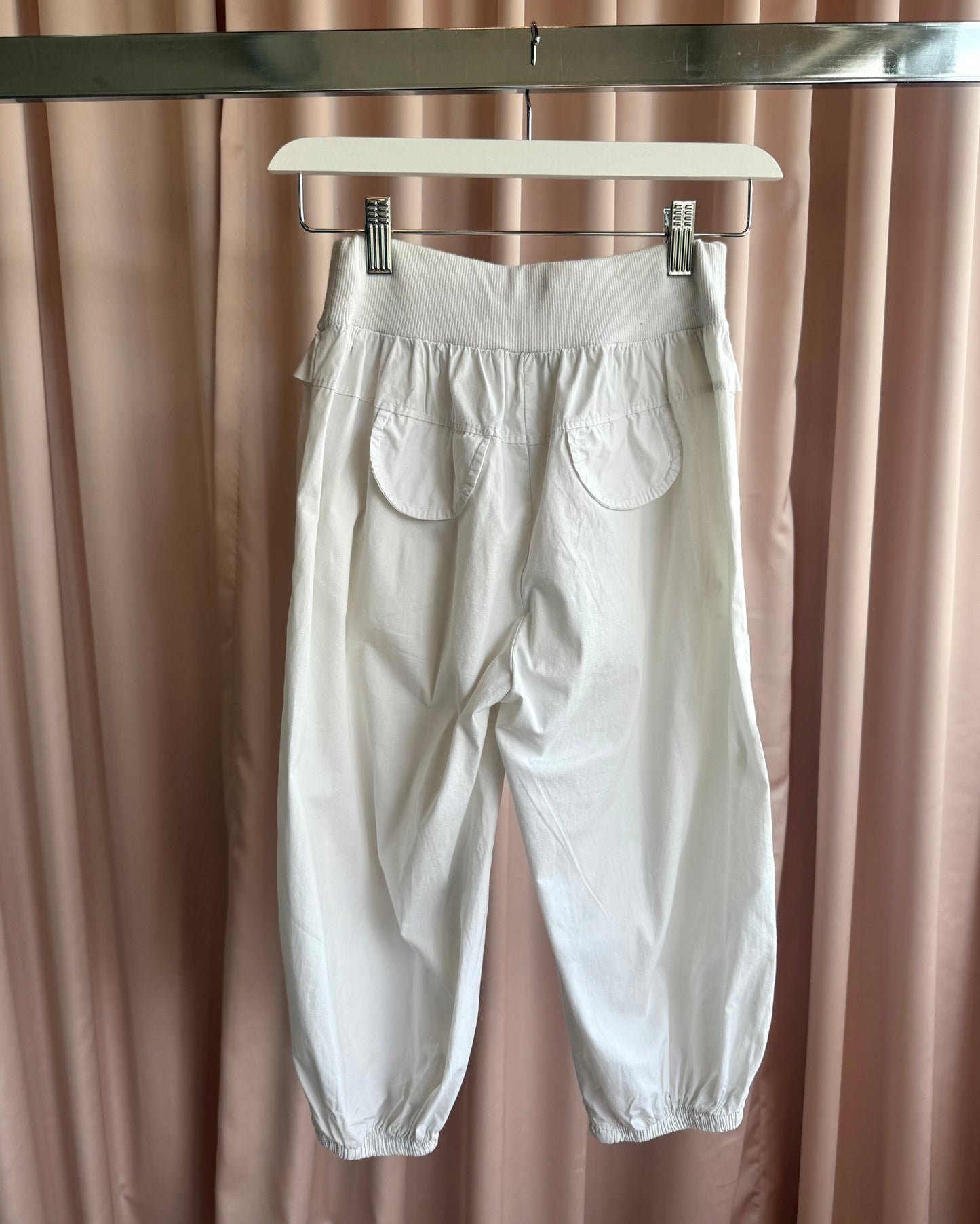 Cream White Cotton Cropped Balloon Jogger Pants