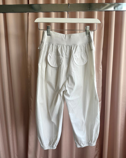 Cream White Cotton Cropped Balloon Jogger Pants