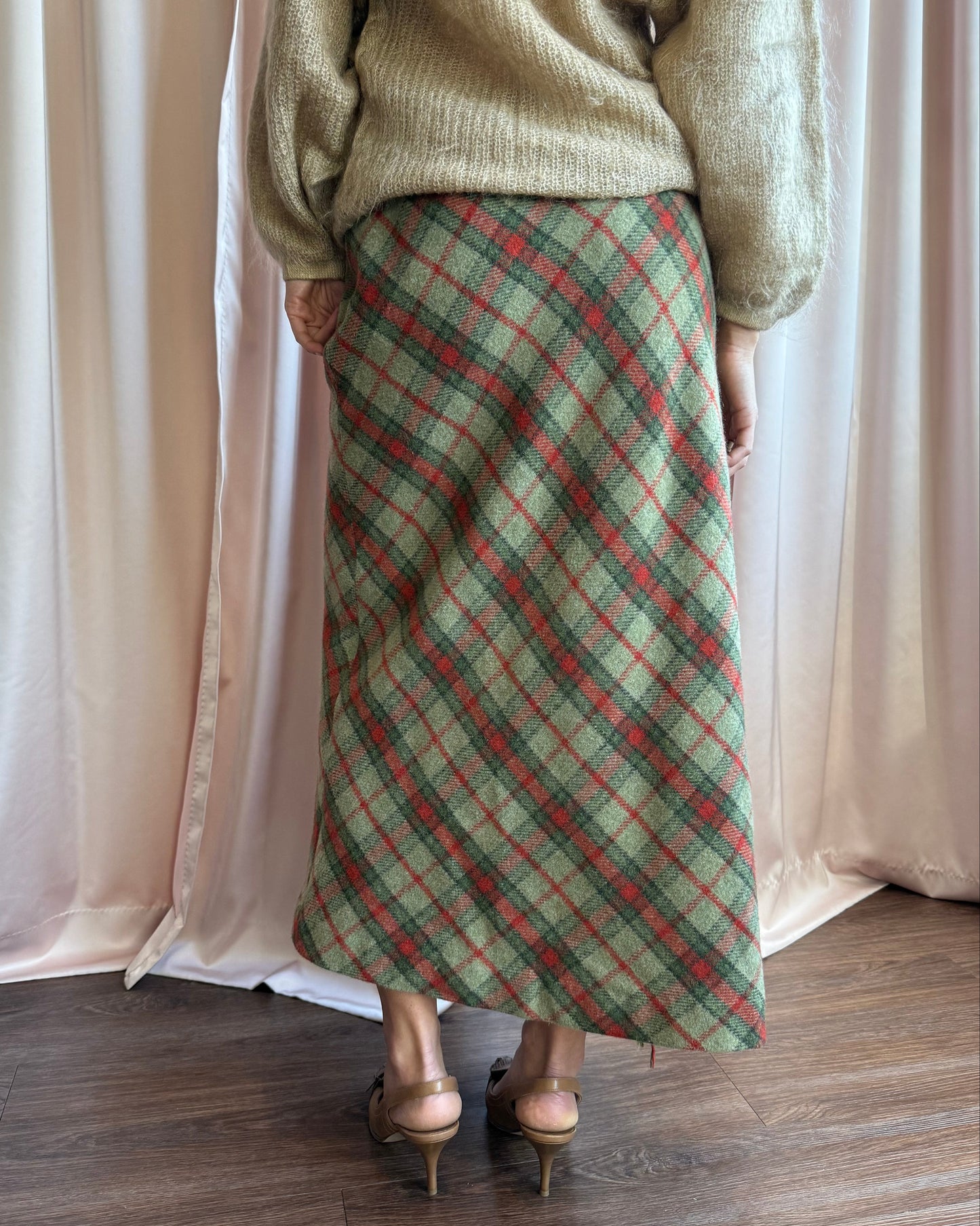 Canadian Made Wool Mohair Blend Plaid Wrap Over Maxi Skirt