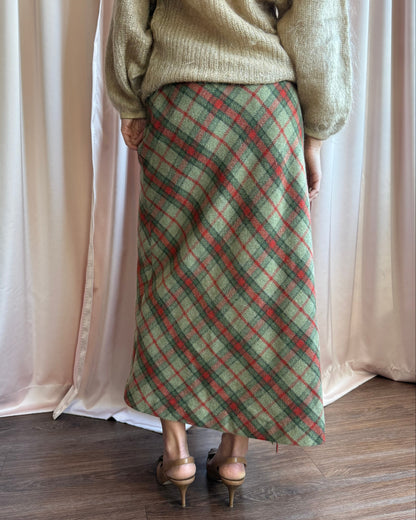 Canadian Made Wool Mohair Blend Plaid Wrap Over Maxi Skirt