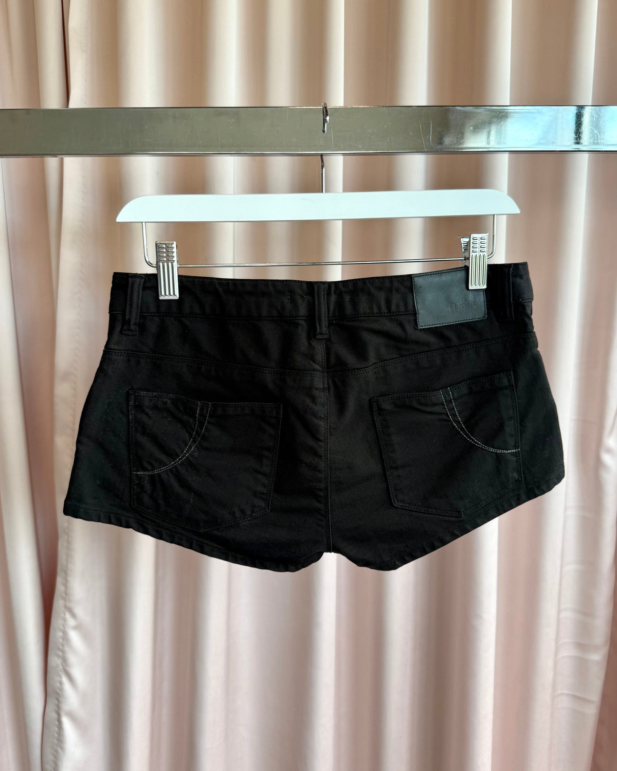 Parisian Brand Maje Black Zipper Detail Low Rise Mini Shorts