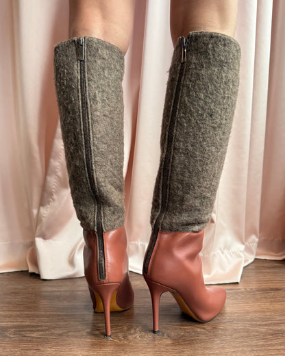 Italian Designer Wool & Leather Stiletto Boots