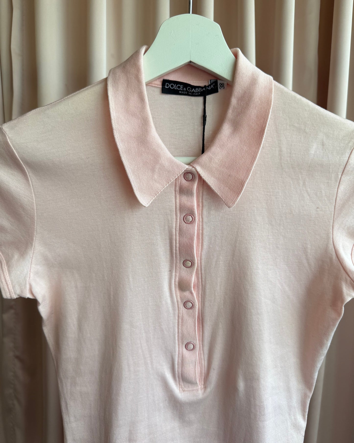 Dolce & Gabbana Baby Pink Cotton Snap Button Short Sleeve Polo Shirt