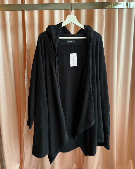 Zucca Hooded Black Longline Open Cardigan