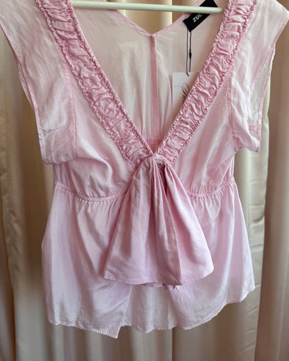 Zucca Pink Silk Cotton Blend Sleeveless Bow Blouse