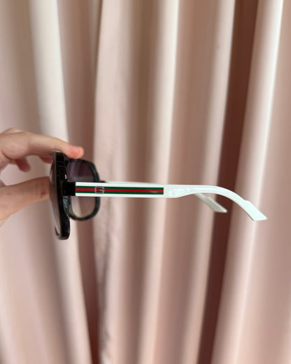Gucci Red & Green Stripe Acetate Aviator Sunglasses