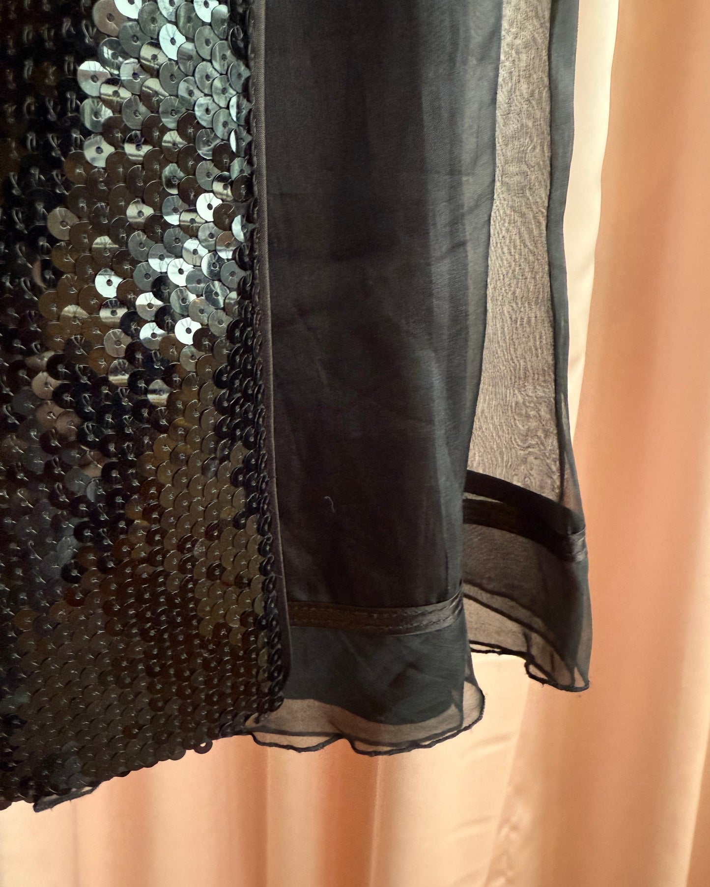 D&G Silk Panelled Wrap Style Black Sequins Midi Skirt