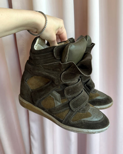 Isabel Marant Bekett Dark Olive Wedge Sneakers