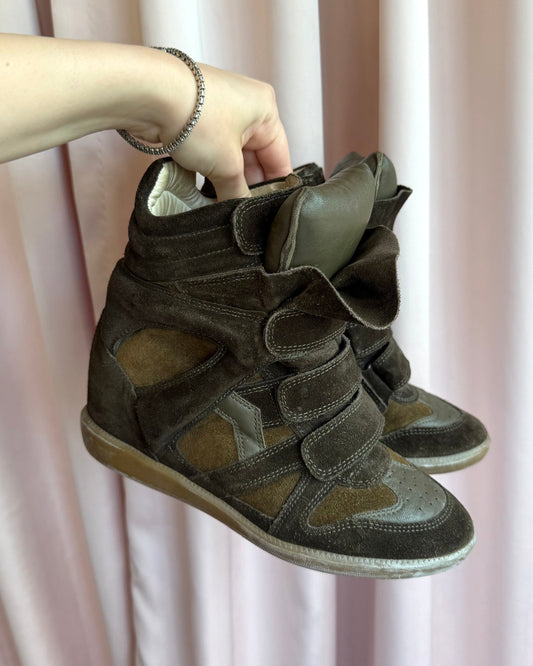 Isabel Marant Bekett Dark Olive Wedge Sneakers