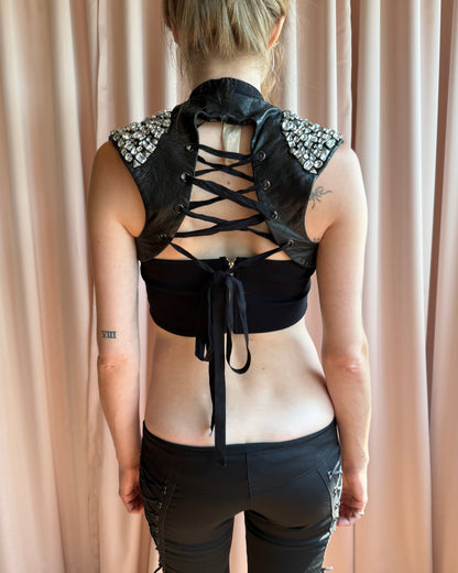 Bird by Juicy Couture Rhinestone Studded Leather Lace Up Bolero