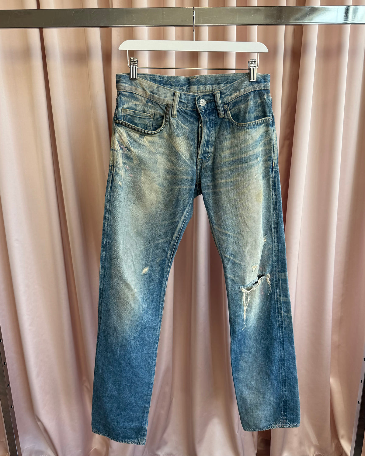 Hysteric Glamour Painted Faded Distressed Button Fly Denim