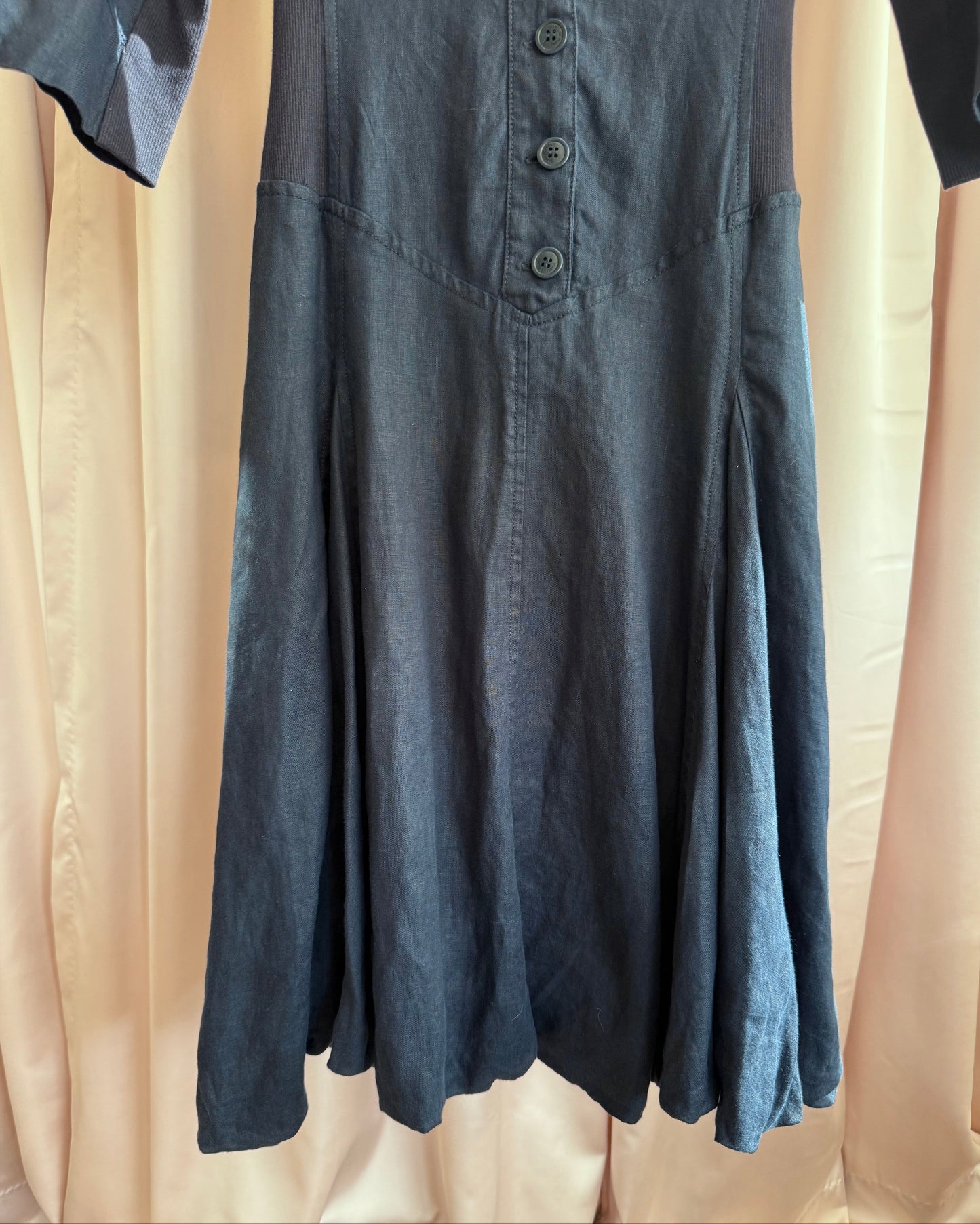 Spanish Brand Navy Linen Drop Waist Shirt Dress