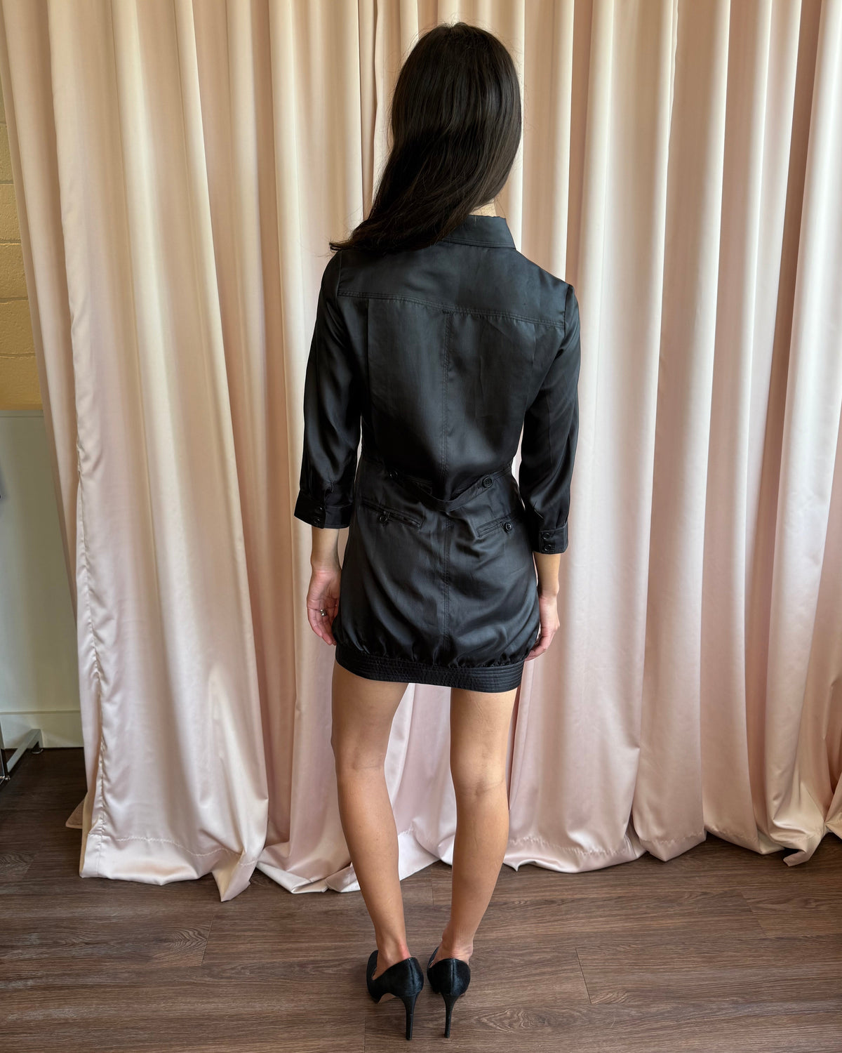 Japanese Brand Black Mini Shirt Dress