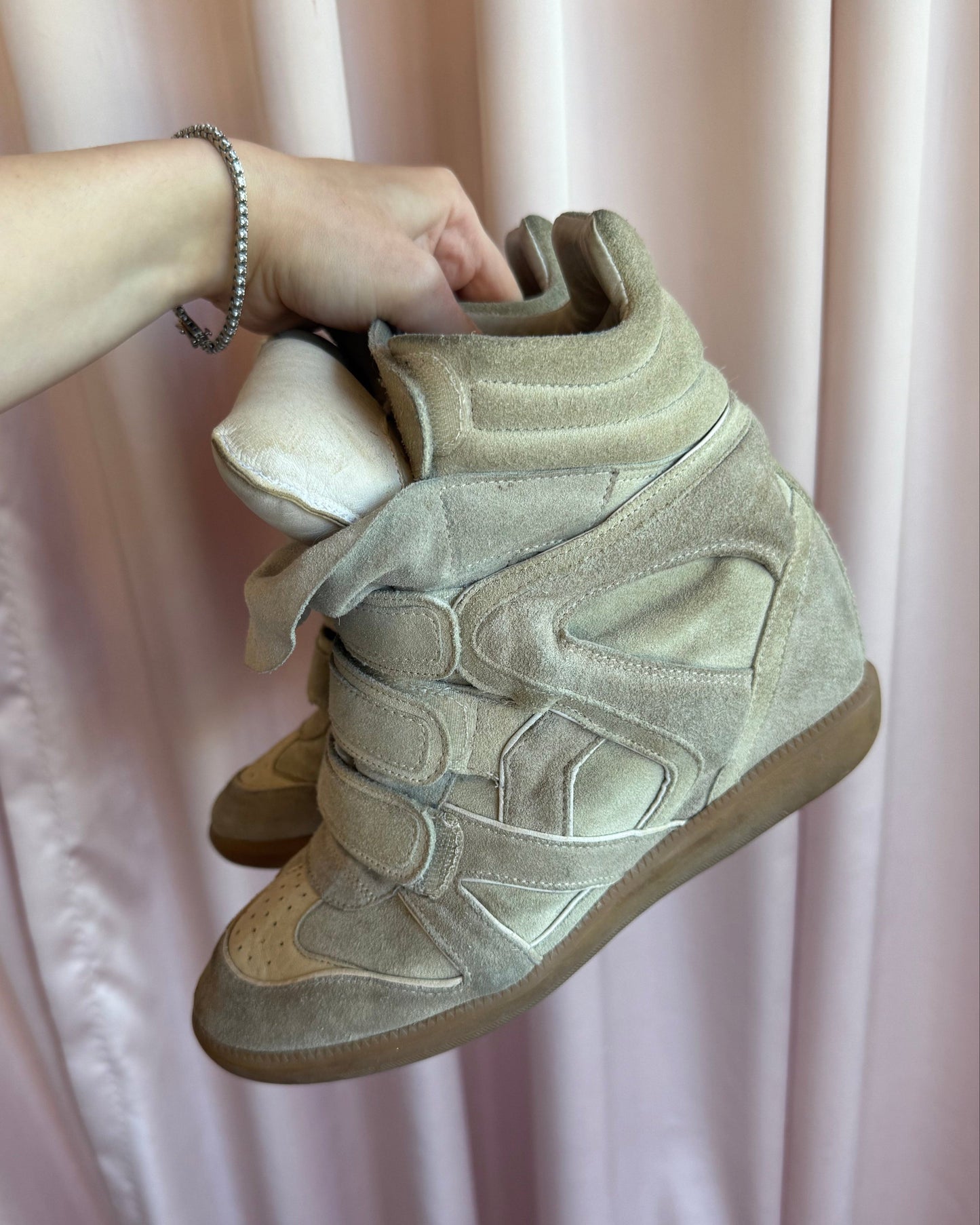 Isabel Marant Bekett Tan Leather Wedge Sneakers