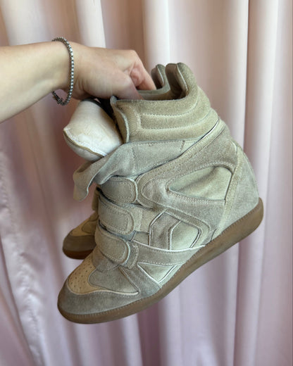 Isabel Marant Bekett Tan Leather Wedge Sneakers